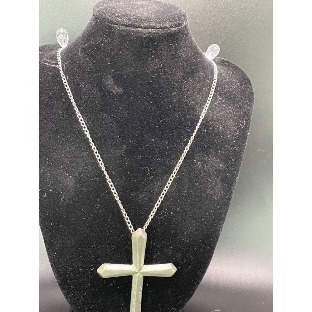 Pewter Cross Pendant Necklace Length 24 Inches